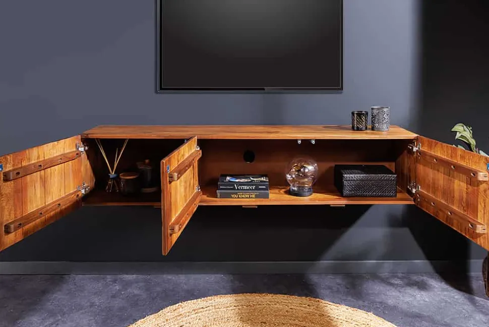 Massivholz TV Lowboard VULCANO 160cm hängend natur Mango Wohnzimmer