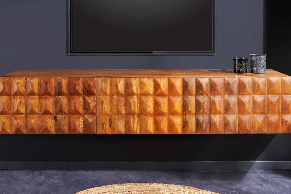 Massivholz TV Lowboard VULCANO 160cm hängend natur Mango Wohnzimmer