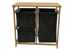 Massivholz Wäschekorb LAGOON SPA 70cm natur grau Bambus drei Wäschebeutel waschbar