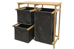 Massivholz Wäschekorb LAGOON SPA 70cm natur grau Bambus drei Wäschebeutel waschbar