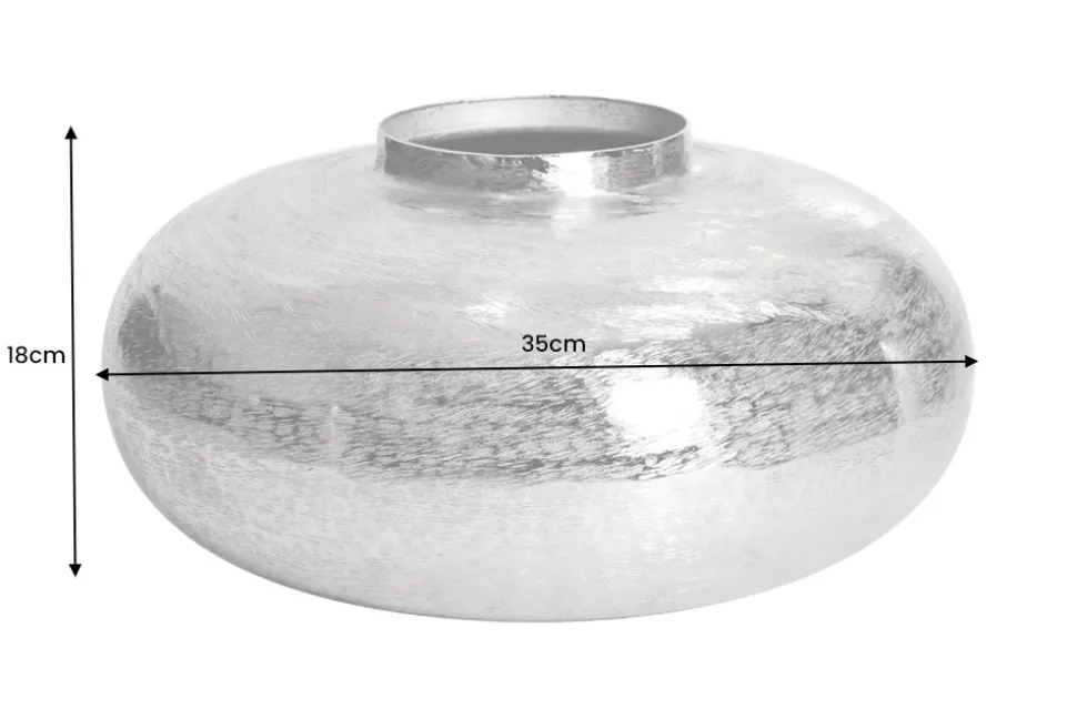 Moderne Deko Vase ABSTRACT ORIENT 35cm silber rund Metall Hammerschlag-Design