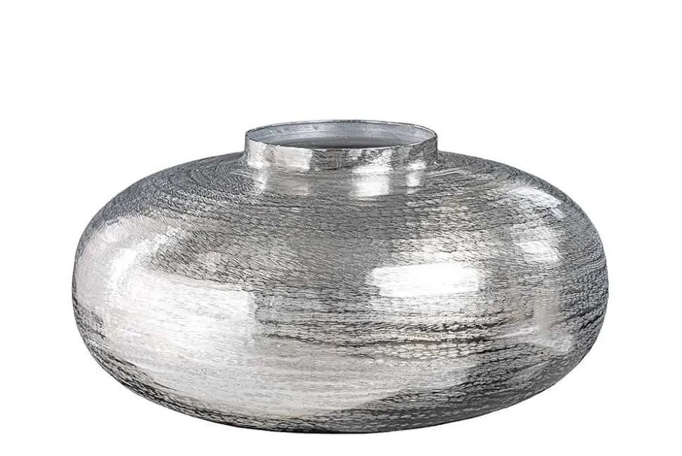 Moderne Deko Vase ABSTRACT ORIENT 35cm silber rund Metall Hammerschlag-Design