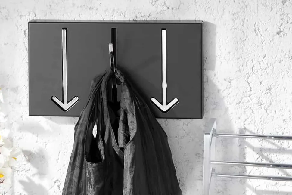 Moderne Design Wandgarderobe ARROW 30cm schwarz mit 3 Haken