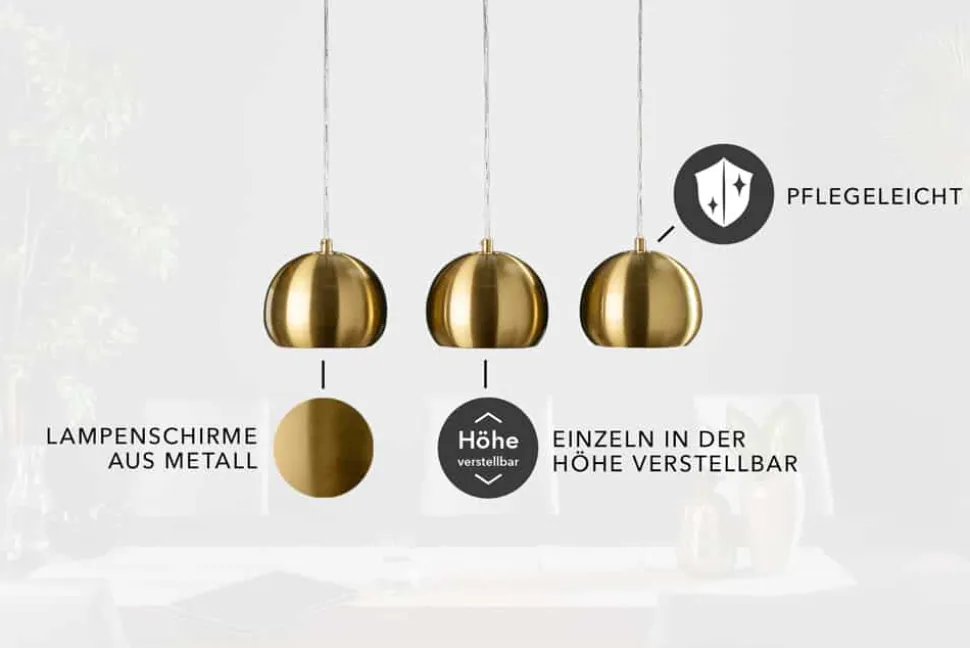 Moderne 3er Hängeleuchte GOLDEN BALL gold Hängelampe höhenverstellbar