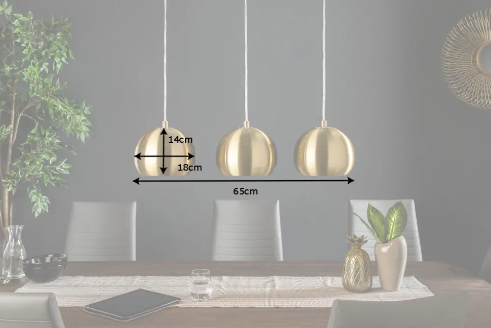 Moderne 3er Hängeleuchte GOLDEN BALL gold Hängelampe höhenverstellbar