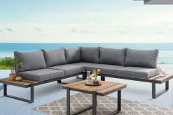 Moderne Garten Sitzgruppe TAMPA LOUNGE 240cm grau Aluminium wetterfest inkl. Sitzkissen
