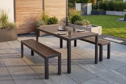 Moderne Gartenbank DESIGNO 130cm dunkelbraun schwarz Aluminium wetterfest Outdoor Sitzbank
