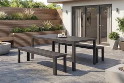 Moderne Gartenbank DESIGNO 180cm anthrazit schwarz Aluminium wetterfest Outdoor Sitzbank