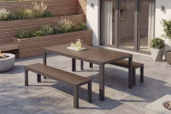 Moderne Gartenbank DESIGNO 180cm dunkelbraun schwarz Aluminium wetterfest Outdoor Sitzbank
