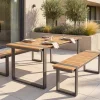 Moderne Outdoor Sitzbank TAMPA LOUNGE 125cm grau natur Aluminium Metall Holz-Design wetterfest