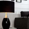 Moderne Tischlampe CARLA 60cm schwarz silber mit Leinenschirm