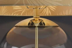 Moderne Tischlampe CLASSICO 60cm transparent Glas weiß gold Leinenschirm