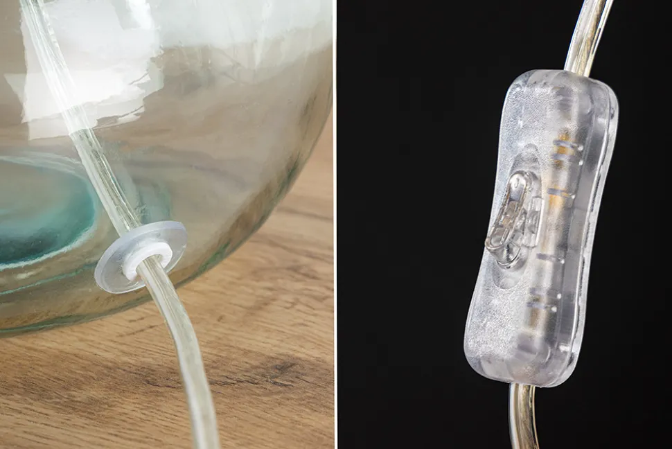 Moderne Tischlampe CLASSIC 45cm transparent recyceltes Glas weiß Stoffschirm