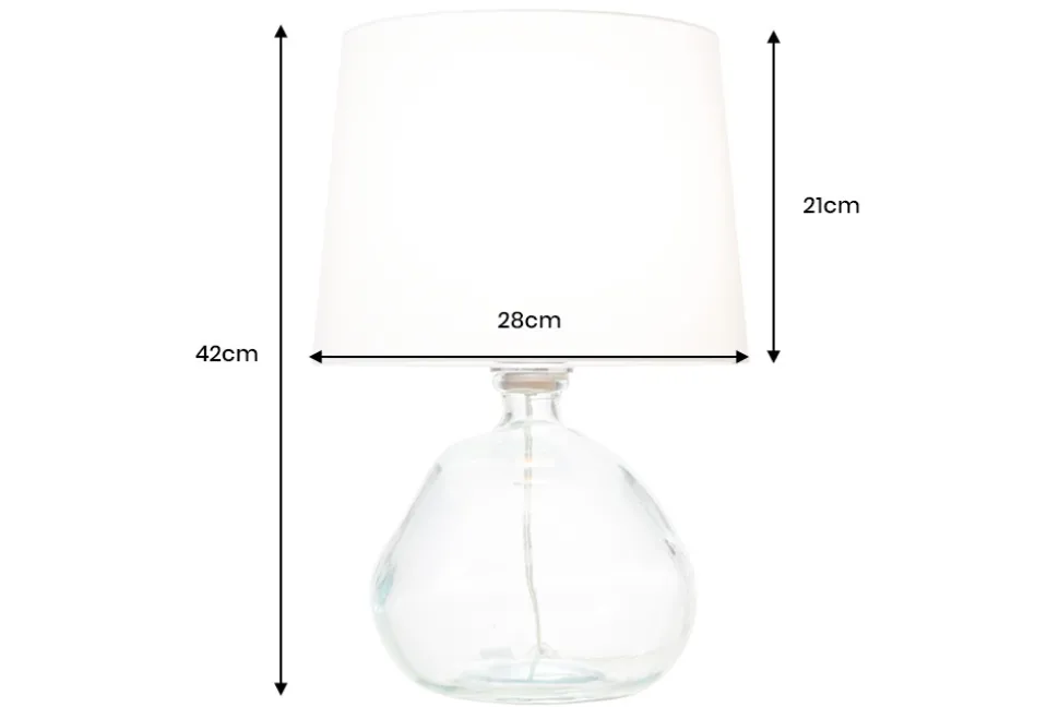 Moderne Tischlampe CLASSIC 45cm transparent recyceltes Glas weiß Stoffschirm