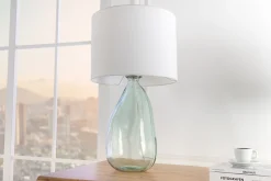Moderne Tischlampe CLASSIC 60cm transparent recyceltes Glas weiß Stoffschirm
