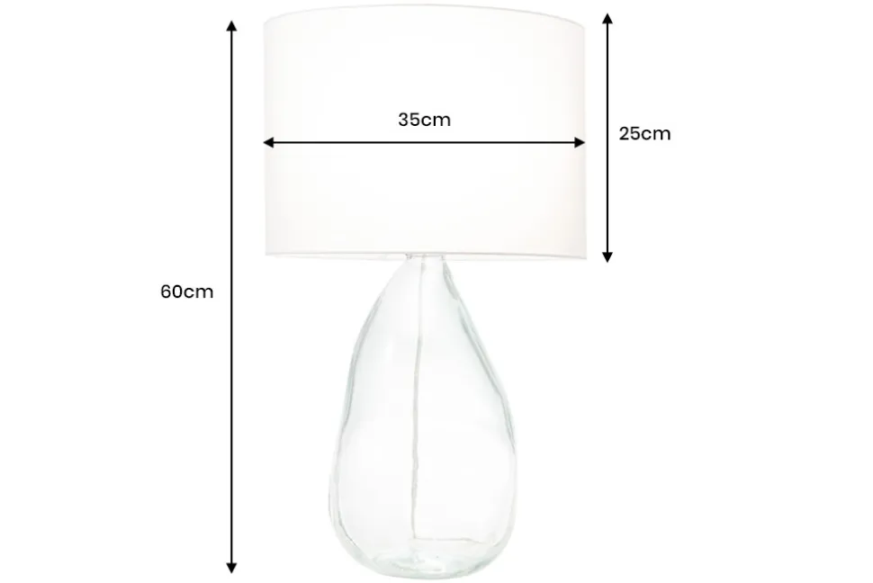 Moderne Tischlampe CLASSIC 60cm transparent recyceltes Glas weiß Stoffschirm