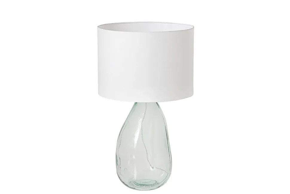 Moderne Tischlampe CLASSIC 60cm transparent recyceltes Glas weiß Stoffschirm