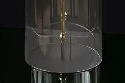 Moderne Tischlampe CLASSICO 50cm transparent Glas weiß gold Leinenschirm