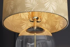 Moderne Tischlampe CLASSICO 50cm transparent Glas weiß gold Leinenschirm
