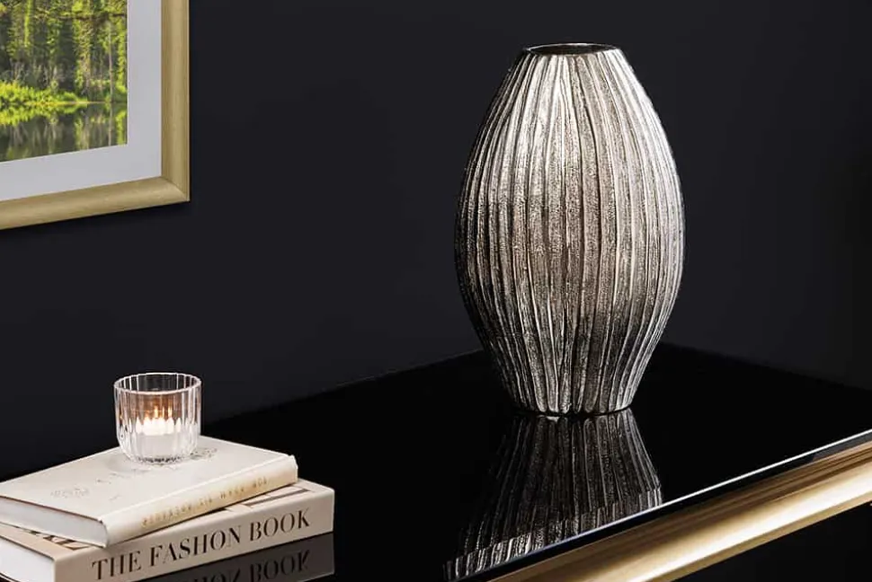 Moderne Vase ELEGANCE 35cm silber Metall Hammerschlag Design