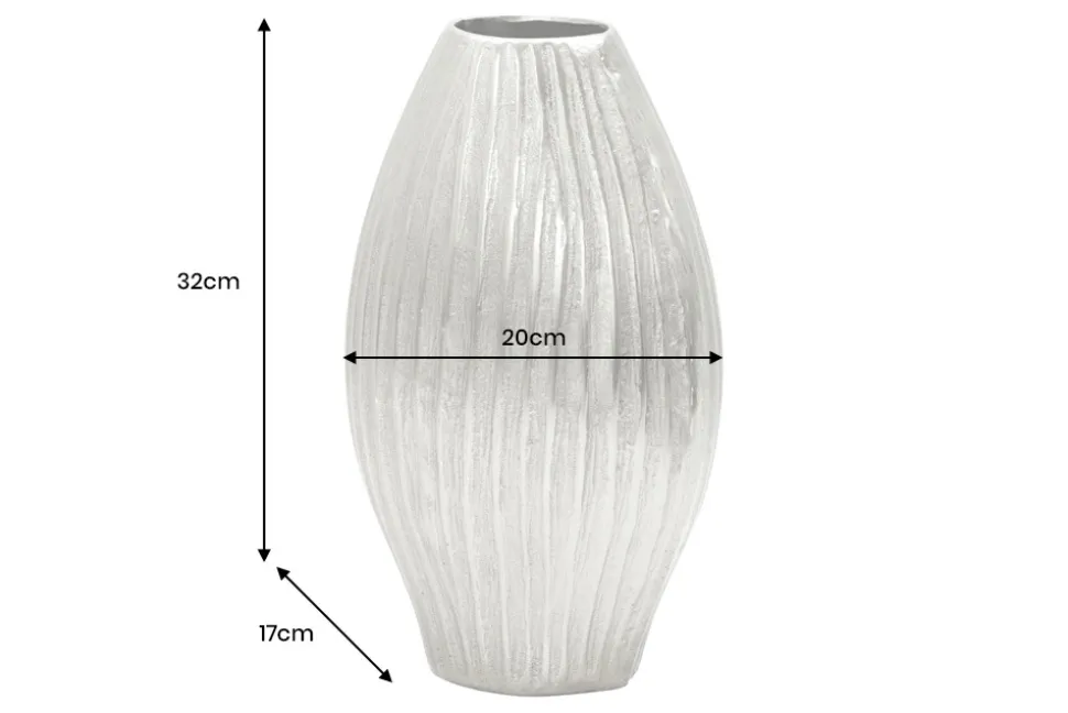 Moderne Vase ELEGANCE 35cm silber Metall Hammerschlag Design