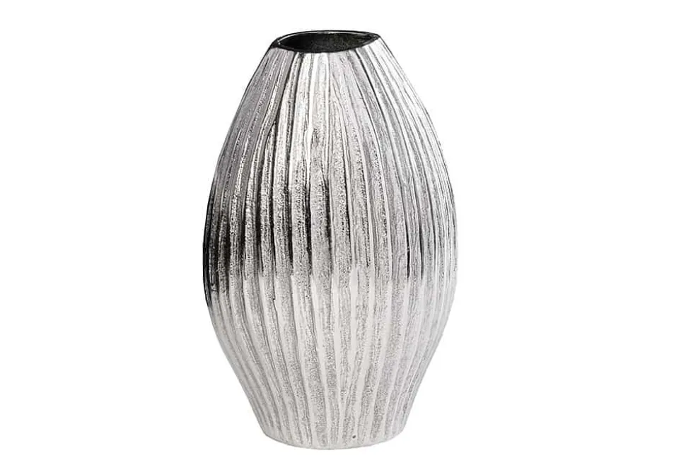 Moderne Vase ELEGANCE 35cm silber Metall Hammerschlag Design