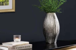 Moderne Vase ELEGANCE 35cm silber Metall Hammerschlag Design