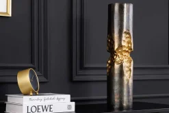 Moderne Vase PRECIOUS 40cm schwarz gold Metall Hammerschlag Design