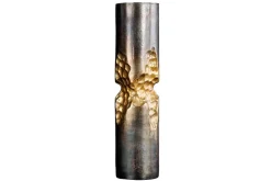 Moderne Vase PRECIOUS 40cm schwarz gold Metall Hammerschlag Design
