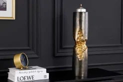 Moderne Vase PRECIOUS 40cm schwarz gold Metall Hammerschlag Design