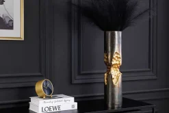 Moderne Vase PRECIOUS 40cm schwarz gold Metall Hammerschlag Design