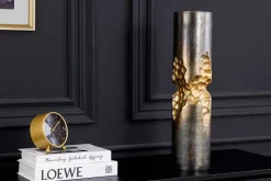 Moderne Vase PRECIOUS 40cm schwarz gold Metall Hammerschlag Design