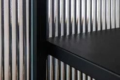 Moderne Vitrine AMSTERDAM 160cm schwarz gold Riffelglas Metall Highboard Schrank
