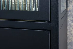 Moderne Vitrine PARIS 180cm schwarz gold Riffelglas Metall Highboard Schrank