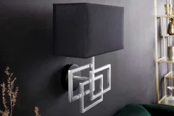 Moderne Wandleuchte ATLANTIS 44cm silber Stoffschirm schwarz Lampe