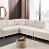 Moderne Wohnlandschaft KENT 220cm champagner beige Strickstoff Ecksofa inkl. Hocker