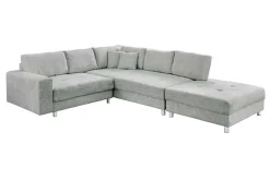 Moderne Wohnlandschaft KENT 220cm grau Strickstoff Ecksofa inkl. Hocker und Kissen