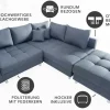 Moderne Wohnlandschaft KENT 220cm anthrazit Ecksofa Federkern inkl. Hocker und Kissen