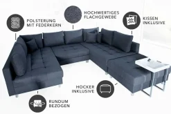 Moderne XXL Wohnlandschaft KENT 305cm anthrazit Federkern Bigsofa inkl. Hocker