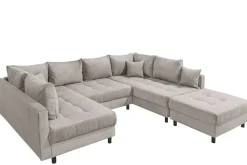 Moderne XXL Wohnlandschaft KENT 305cm greige Cord Bigsofa inkl. Hocker Federkern