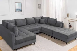 Moderne XXL Wohnlandschaft KENT 305cm anthrazit Cord Bigsofa inkl. Hocker Federkern