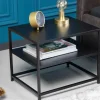 Moderner Beistelltisch DURA STEEL 50cm schwarz Metall mit Ablagefach