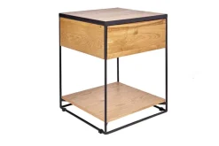 Moderner Beistelltisch SCORPION 50cm Wildeichen-Design Metall Nachttisch mit Schublade