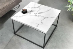 Moderner Couchtisch ARCHITECTURE 60cm weiß Marmor-Design Metallgestell
