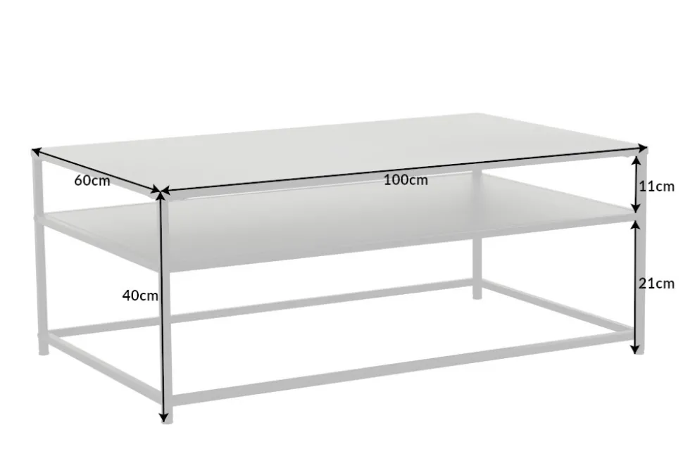 Moderner Couchtisch DURA STEEL 100cm schwarz Metall mit Ablagefach