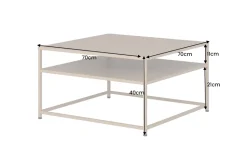 Moderner Couchtisch DURA STEEL 70cm greige Metall mit Ablagefach