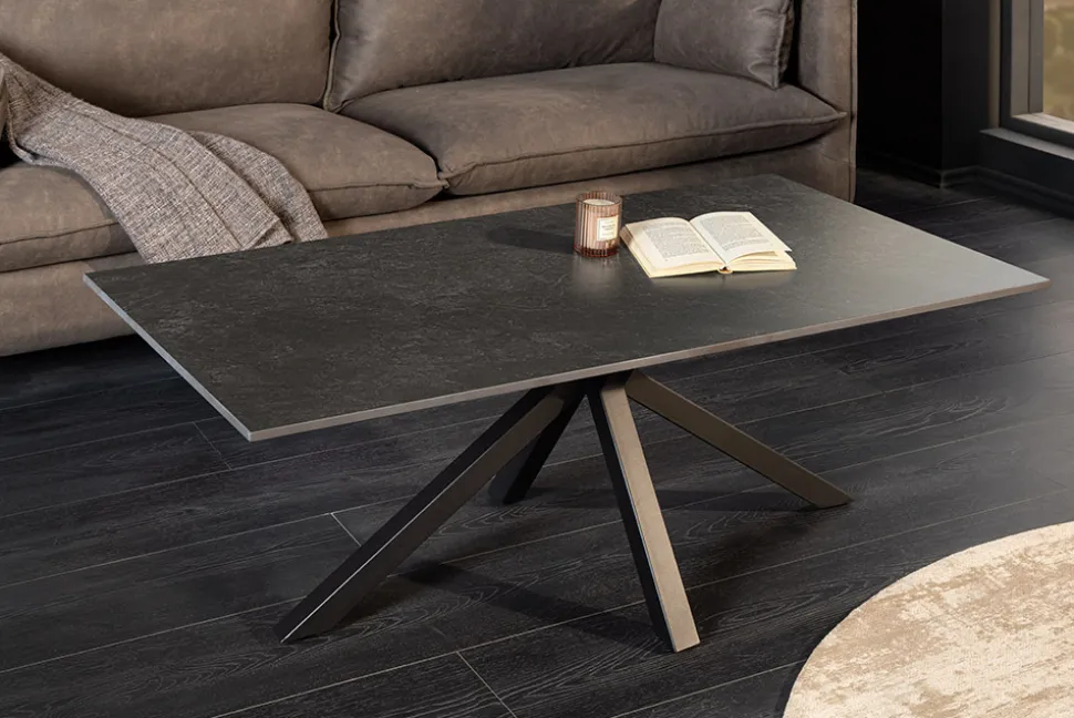 Moderner Couchtisch GALAXIE 100cm anthrazit Keramik schwarz Metall Sterngestell