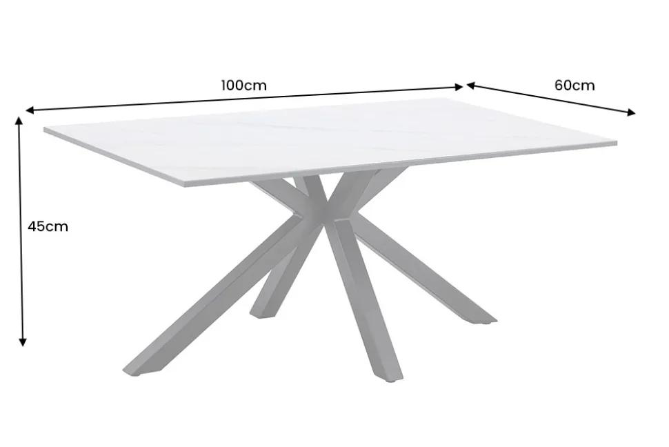 Moderner Couchtisch GALAXIE 100cm weiß Keramik schwarz Metall Sterngestell