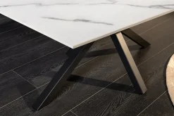 Moderner Couchtisch GALAXIE 100cm weiß Keramik schwarz Metall Sterngestell