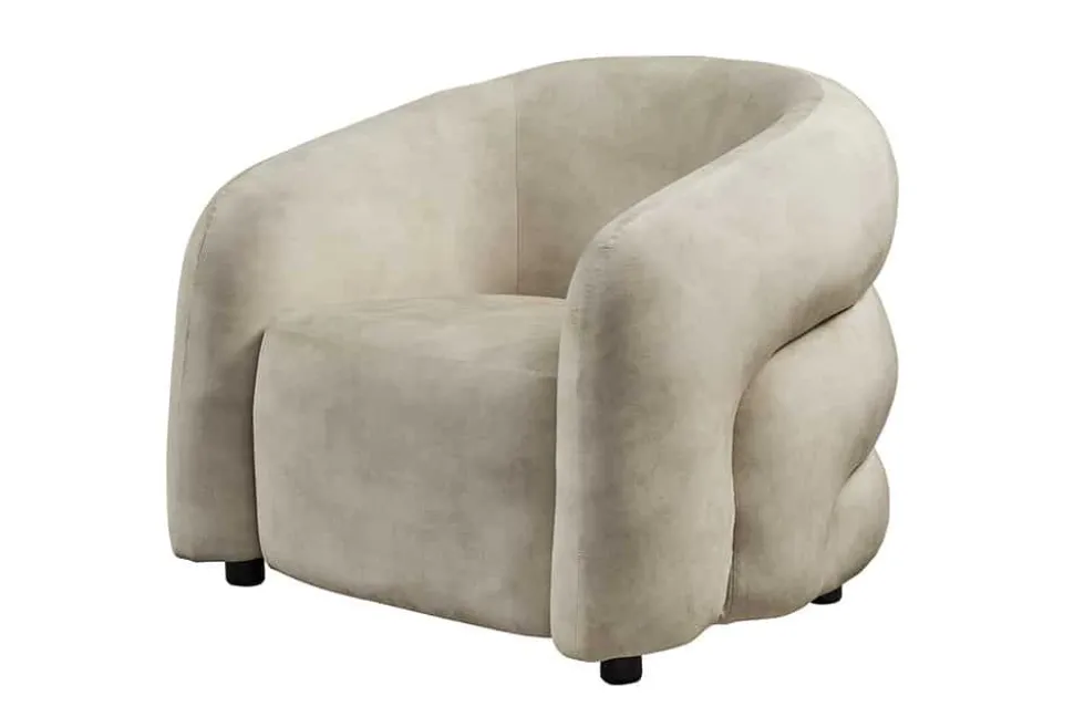 Moderner Design Sessel VOGUE 95cm beige Samt mit Armlehnen und Nosagfederung